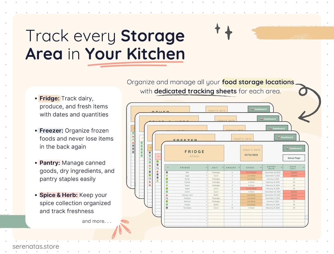 Pantry Inventory Tracker Google Sheets Grocery List Spreadsheet Kitchen ...