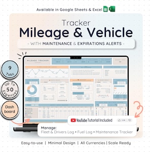 Kilometerlogboek auto Google Spreadsheets Excel Wagenparktracker Onderhoudsschema brandstofkosten Spreadsheet kostencalculator zakenreis