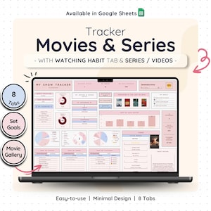 TV Show Tracker Google Sheets Movie Log Spreadsheet Series Watching Journal Film Planner Digital Watchlist Binge Entertainment