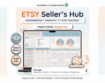 Spreadsheet boekhouding Etsy-verkoper Google Spreadsheets Boekhoudsjabloon Winst Verlieskosten Verkoopopbrengst Belastingplanner Kmo