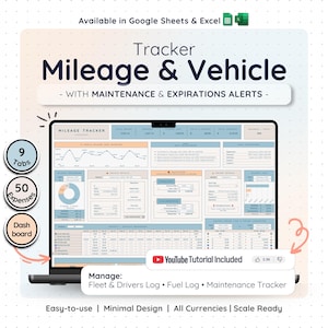 車の走行距離記録、Google スプレッドシート、Excel 車両フリートトラッカー、燃料費、メンテナンススケジュール、出張スプレッドシート、経費計算機 画像 1