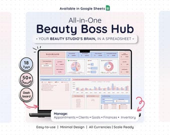 Beauty Planner Spreadsheet Google Sheet Template for Hair Salon Business Bookkeeping Inventory Order Invoice Client Profit Loss Appointments