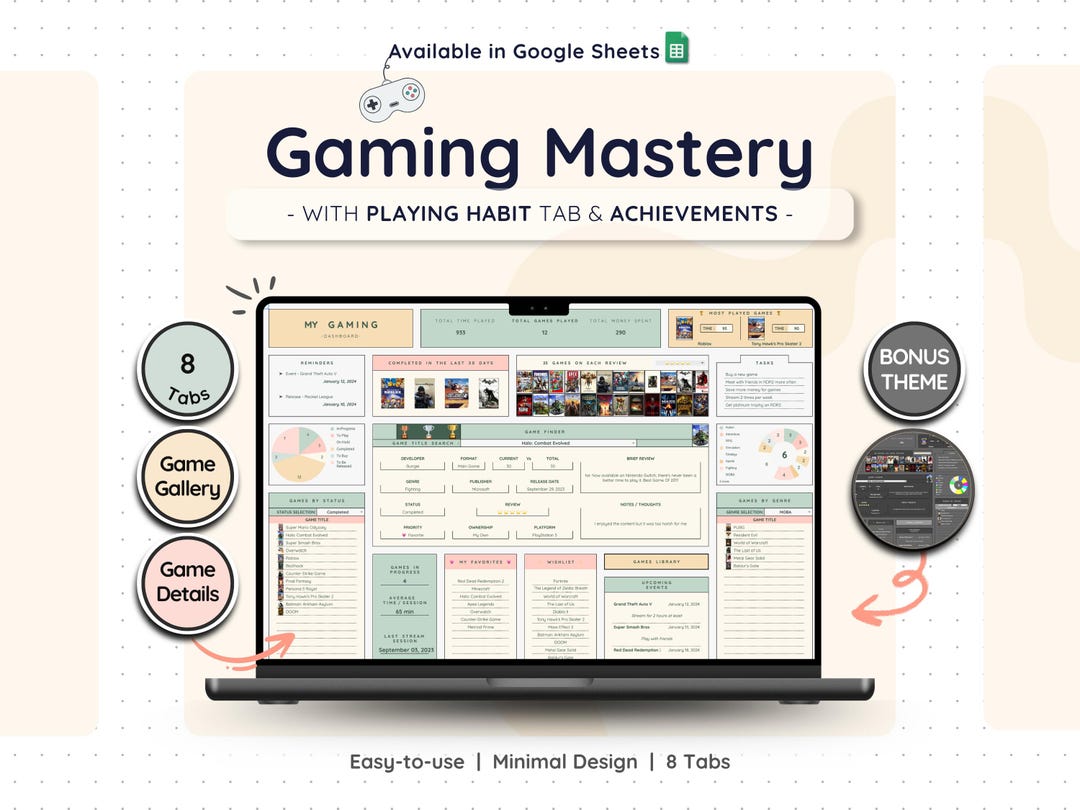 Digital Game Log Tracker Google Sheets Gaming Progress Spreadsheet ...