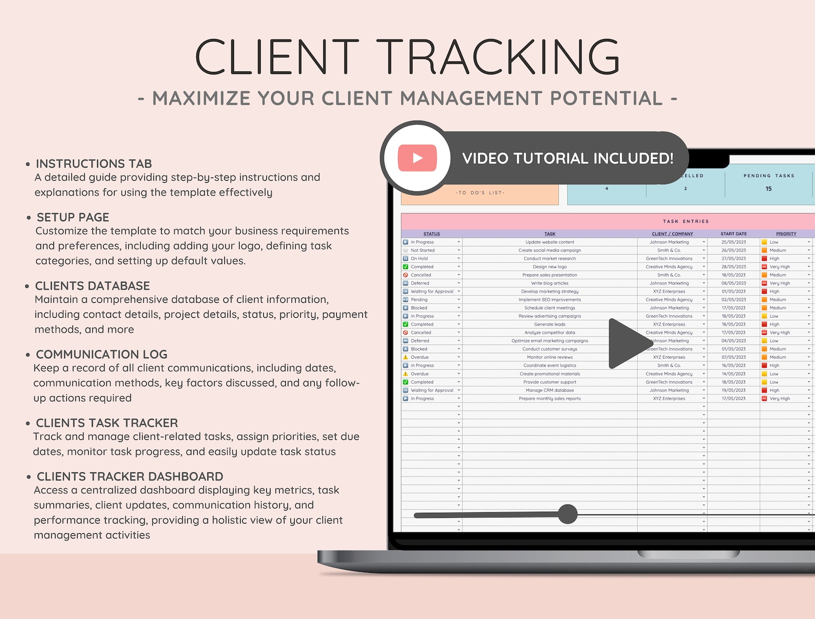 Customer Rotation Tracker Client Tracker & Management for Small Businesses | CRM Tracker W/ Task ...