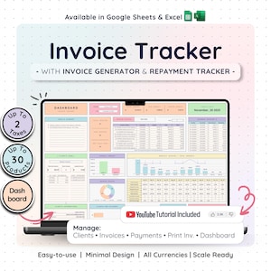 Invoice Tracker & Payment Manager with Invoice Generator | Invoice, Client Payments and Dashboard | Small Business Spreadsheet Template