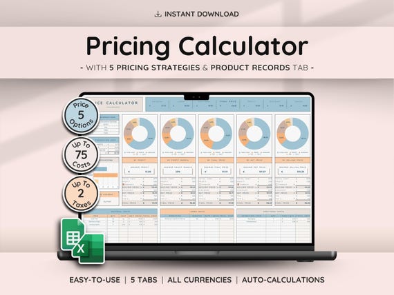 Price & Profit Calculator for Small Businesses with 5 Pricing Strategies and up to 2 Taxes | Price Guide | Price List Spreadsheet Template