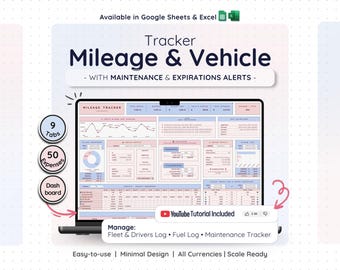 Fleet Vehicle Tracker Google Sheets Excel Mileage Log Business Expense Fuel Maintenance Dashboard Driver Management Spreadsheet