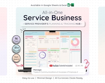 Small Business CRM Dashboard Bookkeeping Tracker w/ Task & Invoice Tracker | Financial Planner | Budget Spreadsheet for Service Businesses