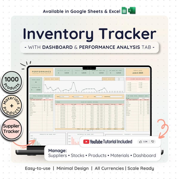 Inventory Tracker & Management for Small Business | Product and Materials Inventory Template | Reseller Spreadsheet | Bookkeeping Template