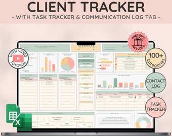 Client Tracker & Management Spreadsheet for Small Businesses w/ Task Tracker, Communication Log and CRM Dashboard for Google Sheets
