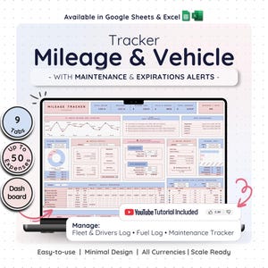Fleet Vehicle Tracker Google Sheets Excel Mileage Log Business Expense Fuel Maintenance Dashboard Driver Management Spreadsheet