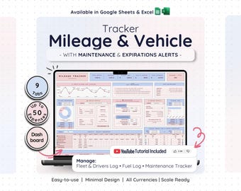 Fleet Vehicle Tracker Google Sheets Excel Mileage Log Business Expense Fuel Maintenance Dashboard Driver Management Spreadsheet