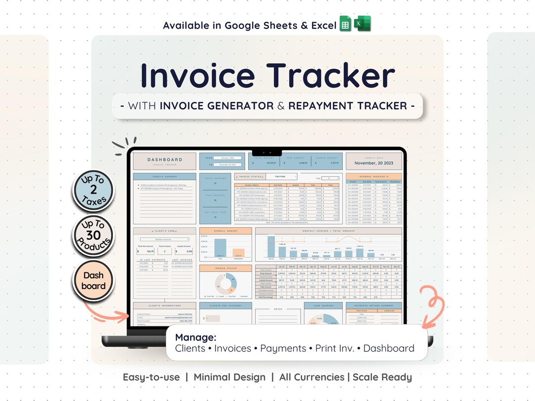 Client Invoice Payment Tracker Google Sheets Excel Billing Template ...