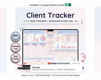Feuille de calcul du planificateur d'affaires Client & Task Tracker | Journal des communications et outil de suivi des prospects pour la gestion des clients | Feuilles de calcul Google