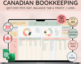 Canadian Bookkeeping Spreadsheet Template for Small Businesses | Profit and Loss | Income & Expense Tracker | Budget Spreadsheet