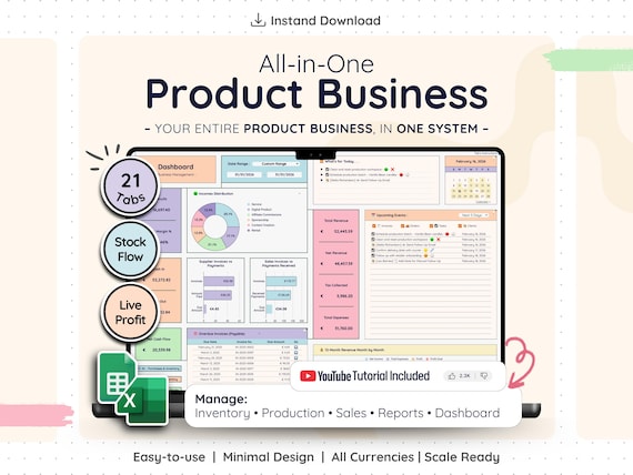 All-in-One Product Business Template Google Sheets & Excel – Complete Inventory Sales Management System (Rainbow)