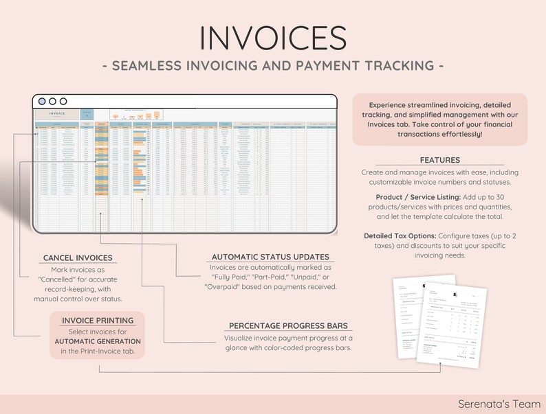 Simplify every aspect of invoice creation, tracking, and management with progress bars, payment status indicators, and detailed invoicing features in the Invoices Management tab.