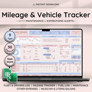 Fleet Vehicle Tracker Google Sheets Excel Mileage Log Business Expense Fuel Maintenance Dashboard Driver Management Spreadsheet