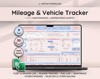 Fleet Vehicle Tracker Google Sheets Excel Mileage Log Business Expense Fuel Maintenance Dashboard Driver Management Spreadsheet