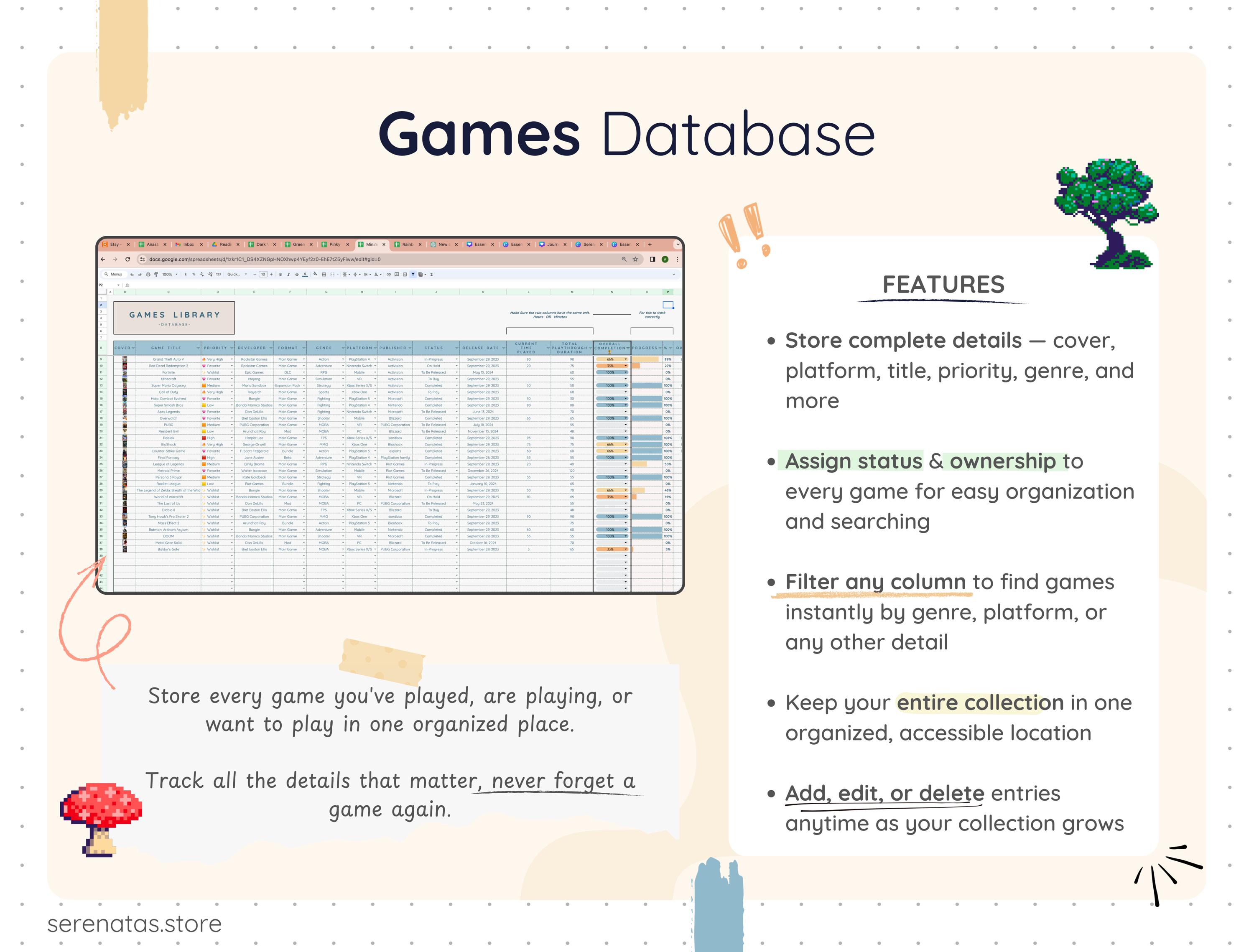 Game Collection Tracker Spreadsheet Google Sheets Gaming Log ...