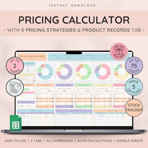 Price & Profit Calculator for Small Businesses with 5 Pricing Strategies and up to 2 Taxes | Price Guide | Price List for Google Sheets