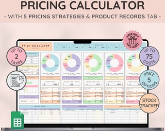 Calculatrice de prix et de bénéfices pour les petites entreprises avec 5 stratégies de tarification et jusqu'à 2 taxes | Guide des prix | Liste de prix pour Google Sheets