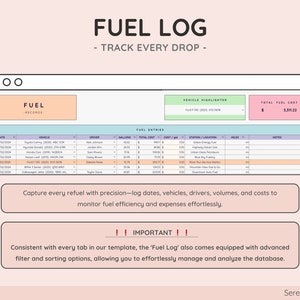 Vehicle & Mileage Tracker Log with Expenses, Fuel, Maintenance Tracker, and Mileage Calculator Business Spreadsheet for Google Sheets image 6