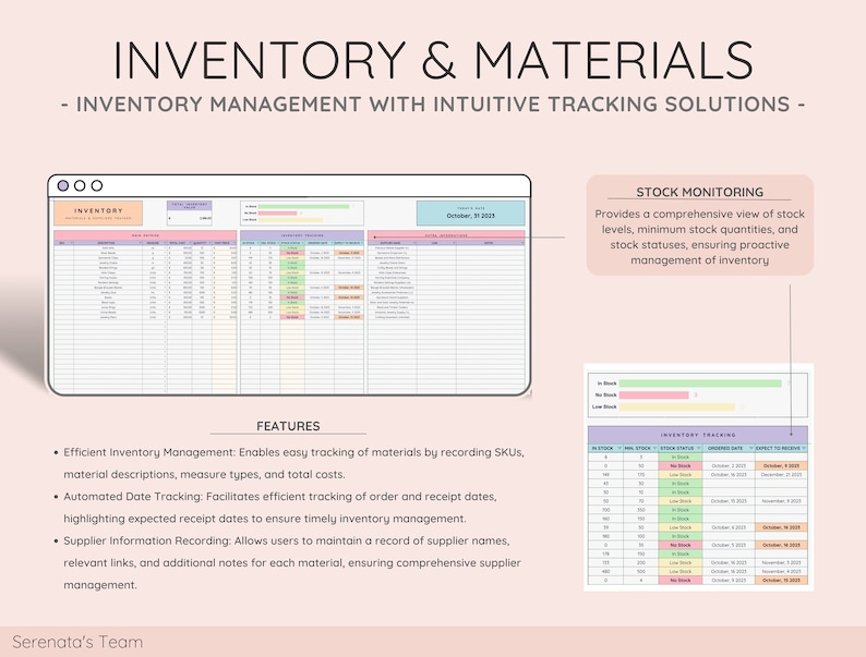 Intuitive inventory management with efficient tracking solutions. Discover SKUs, material descriptions, cost tracking, and automated stock monitoring for effective inventory management and seamless stock control.