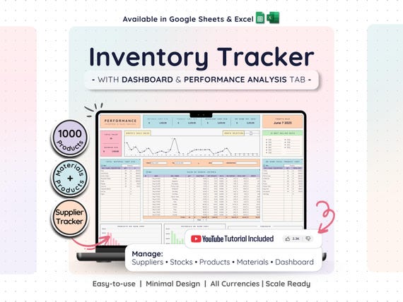 Inventory Management & Tracker for Materials and Products Inventory Template | Small Business Spreadsheet Template w/ Order Tracker