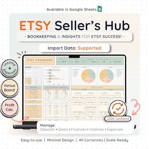 Etsy Sellers Bookkeeping Template Cover - Simplify Your Finances with Ease. Get Organized, Track Expenses, and Boost Profits Effortlessly.