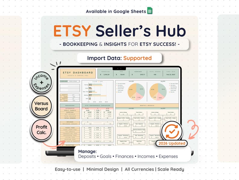 Etsy Sellers Bookkeeping Template Cover - Simplify Your Finances with Ease. Get Organized, Track Expenses, and Boost Profits Effortlessly.