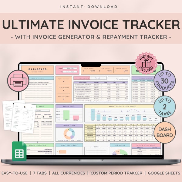 Invoice Tracker & Zahlungs-Manager mit Invoice Generator | Rechnung, Kundenzahlungen und Dashboard | Vorlage für kleine Unternehmen