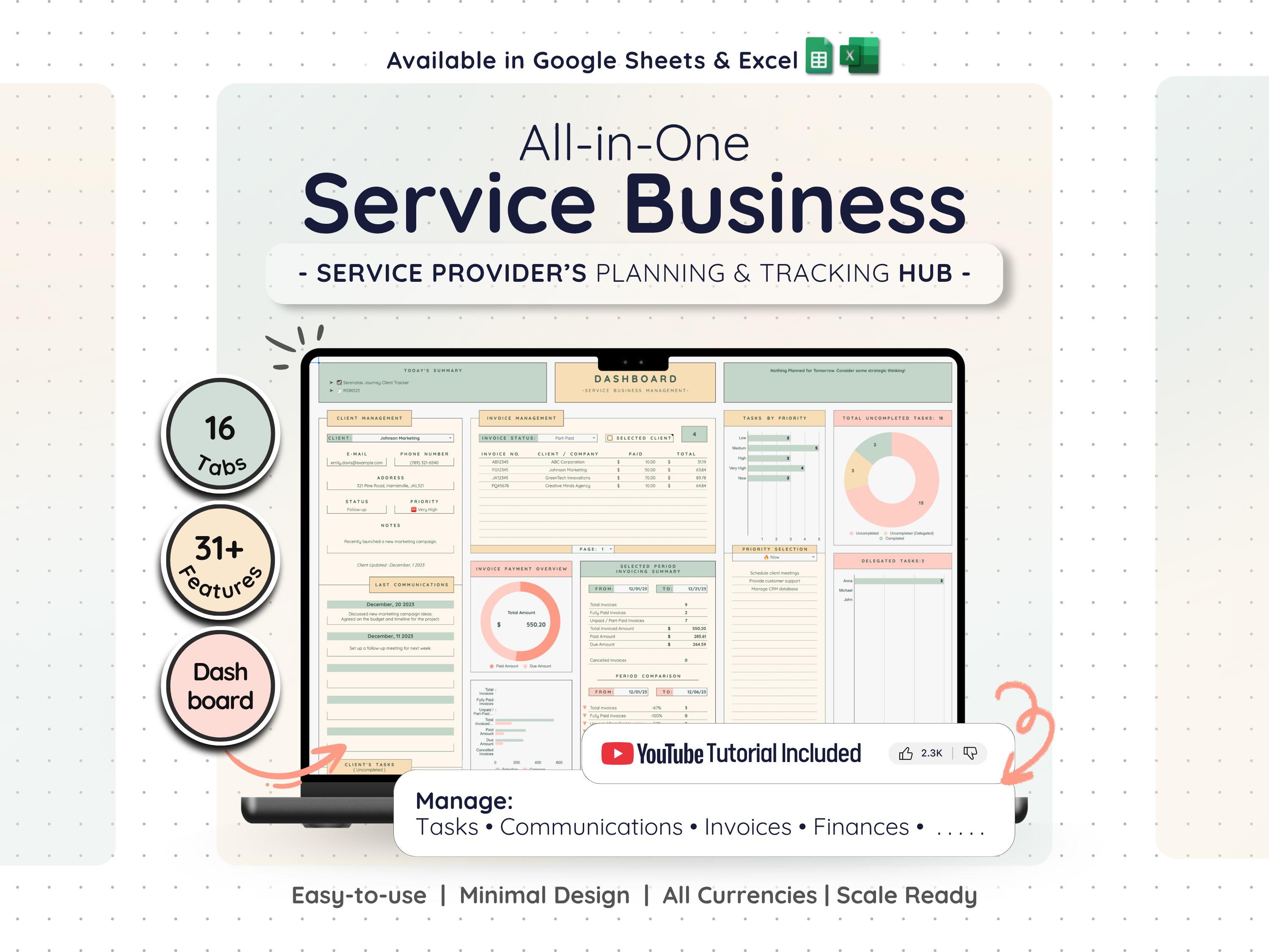 Project Management CRM Spreadsheet Google Sheets Excel Small Business Task Tracker Invoice Bookkeeping Dashboard Financial Budget Plan