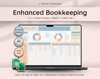 Small Business Bookkeeping Spreadsheet with Profit and Loss | Sales Tracker | Client Tracker & Business Planner