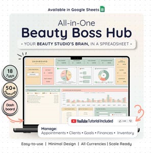 Hair Salon Planner Spreadsheet Google Sheets Beauty Business Client Manager Appointment Log Inventory Order Invoice Bookkeeping