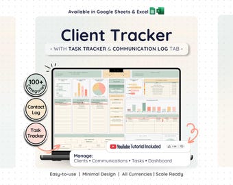 Client Tracker & Management Spreadsheet for Small Businesses w/ Task Tracker, Communication Log and CRM Dashboard for Google Sheets