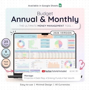 Annual Budget Spreadsheet Google Sheets | Monthly Budget Planner Tracker | Debt Snowball Bill Tracker Financial Template
