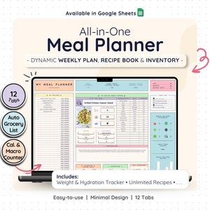 Meal Planner Google Sheets – Weekly Menu Planner Grocery List Spreadsheet (Rainbow)