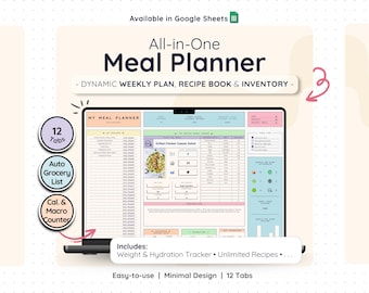 Meal Planner Google Sheets – Weekly Menu Planner Grocery List Spreadsheet (Rainbow)