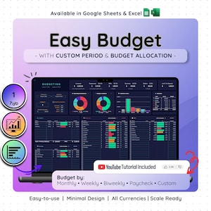 Easy Budget Tracker for Google Sheets — Weekly, Biweekly & Monthly (Excel Included)