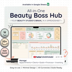 Hair Salon Planner Spreadsheet Google Sheets Beauty Business Client Manager Appointment Log Inventory Order Invoice Bookkeeping