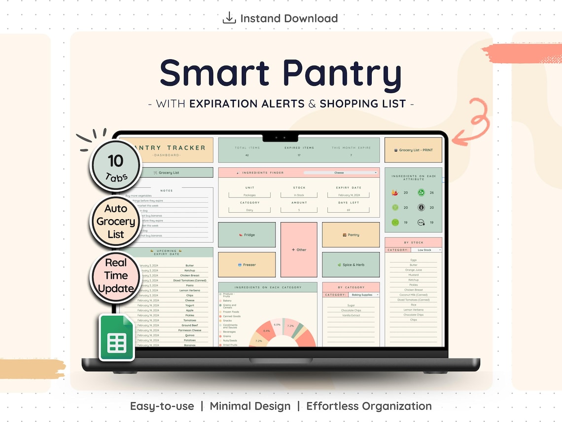 Pantry Inventory Tracker Google Sheets Grocery List Spreadsheet Kitchen ...