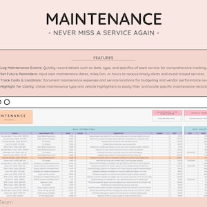 Mileage Tracker Expense Log Google Sheets Excel Vehicle Business Spreadsheet Fuel Maintenance Calculator Tax Compliance Trip Planner image 7