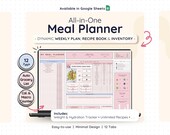 Digital Meal Planner Google Sheets Recipe Organizer Weekly Menu Spreadsheet Grocery List Food Inventory Tracker Family Dinner Template