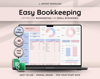 Simple Bookkeeping Google Sheets Excel Small Business Income Expense Tracker Accounting Template Profit Loss Revenue Tax Budget Plan