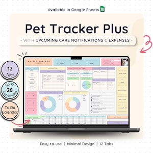 Pet Tracker for Google Sheets – Pet Health Log Care Planner Spreadsheet (Rainbow)