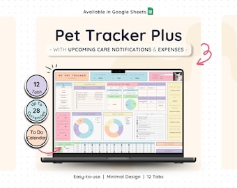 Pet Tracker for Google Sheets – Pet Health Log Care Planner Spreadsheet (Rainbow)