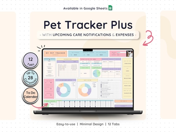 Pet Tracker for Google Sheets – Pet Health Log Care Planner Spreadsheet (Rainbow)