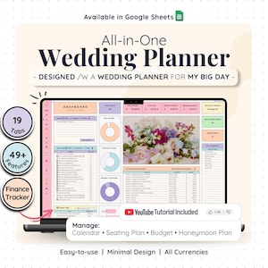 Wedding Budget Planner Google Sheets Guest List Tracker Honeymoon Seating Chart Timeline Spreadsheet Template Event Organizer