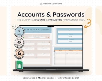 Password Tracker Spreadsheet Google Sheets Digital Manager Login Organizer Account Security Template Secure Credential Vault Keeper
